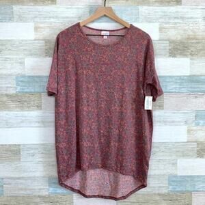 LuLaRoe Irma High Low Tunic Top Red Pink Gray Paisley Print Womens XS